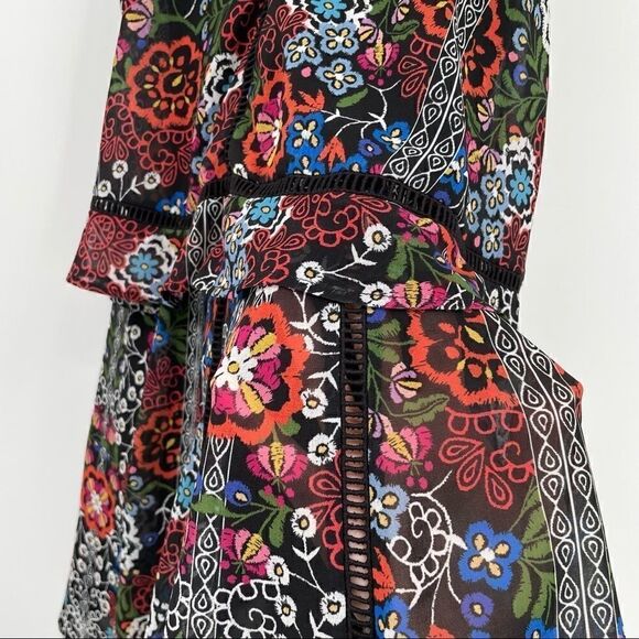 N/Nicholas Floral Boho Tier Adjustable Tie Strap Mini Eyelet Dress w Pockets - Picture 6 of 8